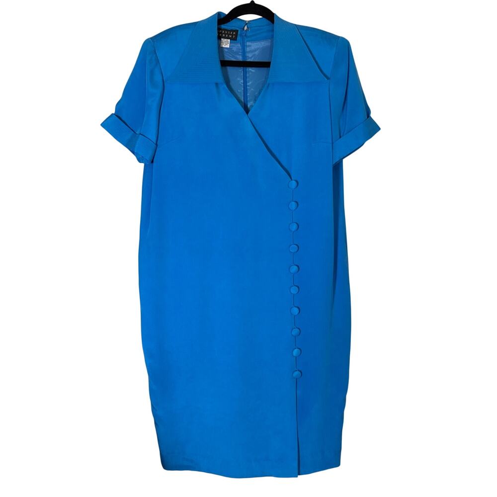 Vintage Spenser Jeremy 100% Silk Dress Collared Womens 8 Blue 80s Career Wear